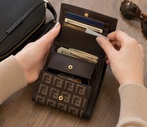 Vintage Fendi Zucca FF Trifold Wallet Brown Canvas Leather Made Italy